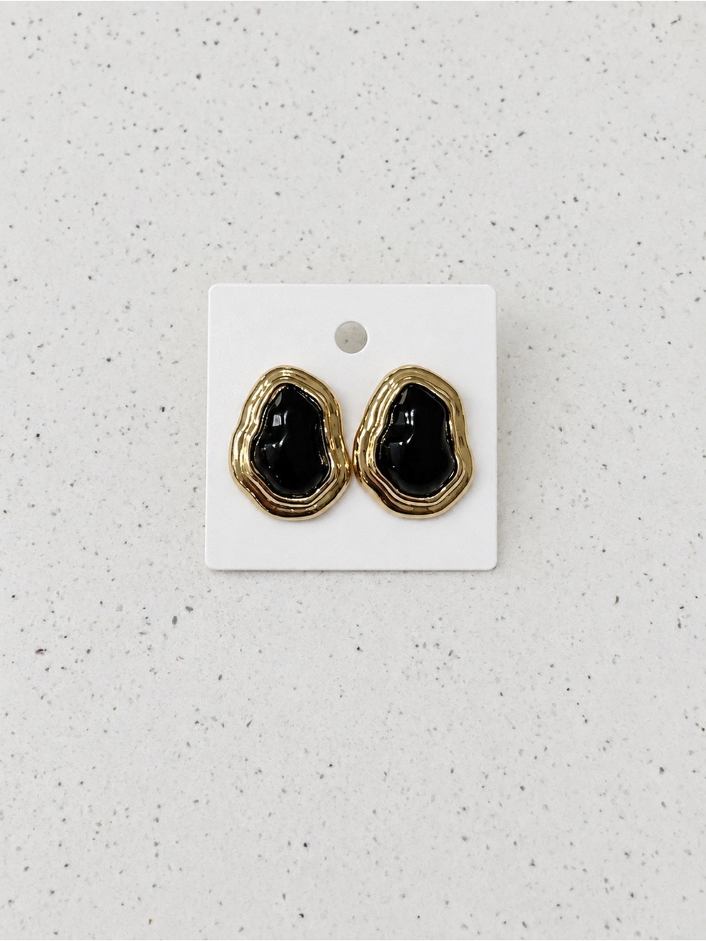 Vintage Inspired Gold and Black Resin Drop Stud Earrings - Women Jewelry